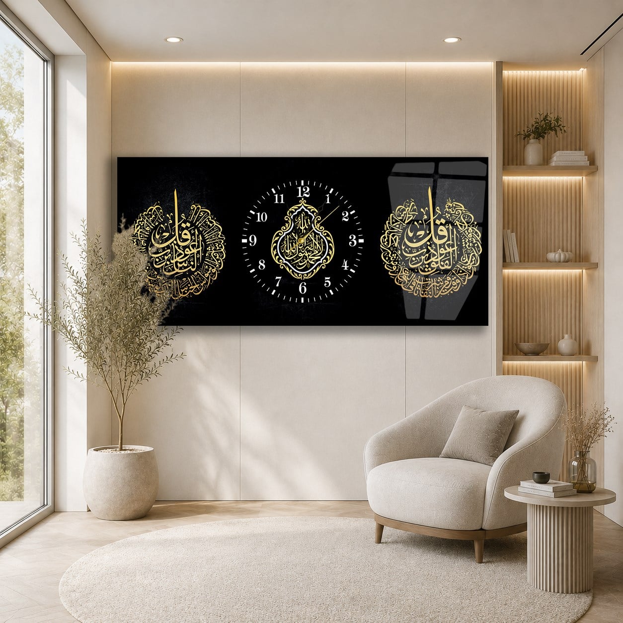 Middle-Clock, Religious-Themed Horizontal Glass Wall Painting 055