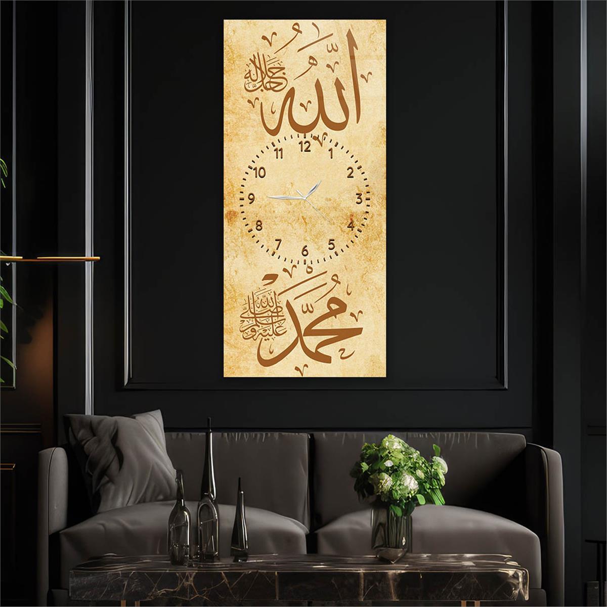 Tableau En Verre à Thème Religieux Vertical Avec Horloge Au Centre 002