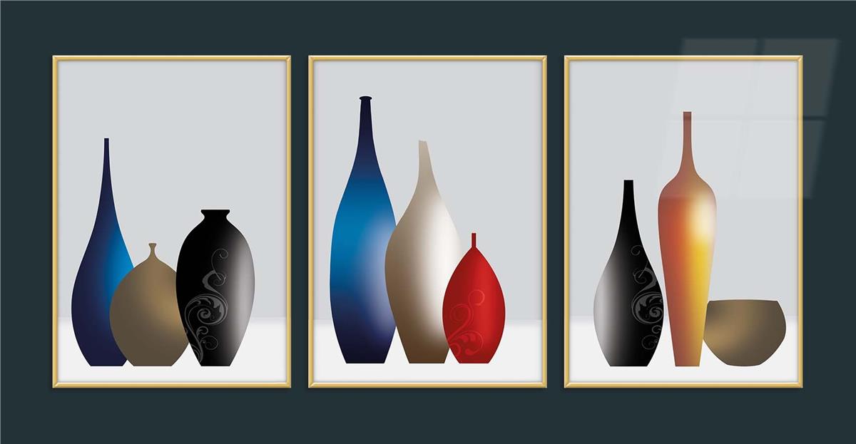 Alüminyum Çerçeveli Sanat Temalı 3lü Set MDF Tablo 0047