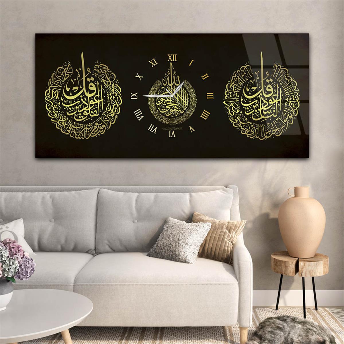 Middle-Clock, Religious-Themed Horizontal Glass Wall Painting 080