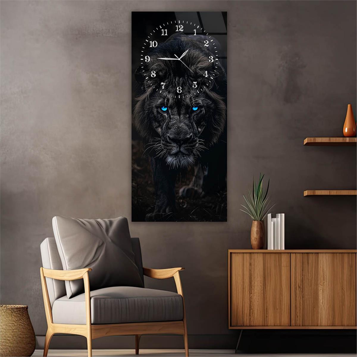 Dikey Üstten Saatli Sanat Temalı Cam Tablo 085