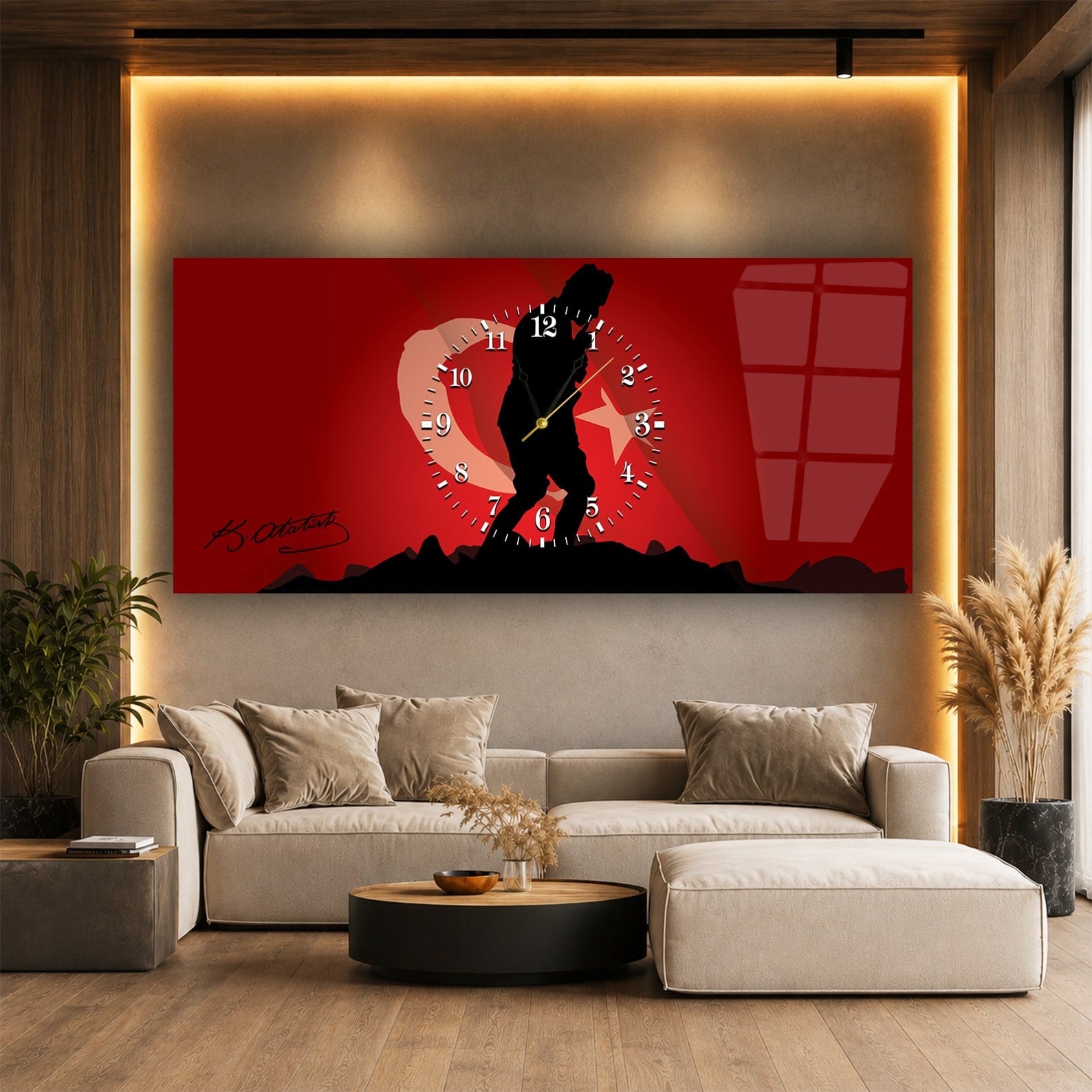 Middle-Clock, Homeland-Themed Horizontal Glass Wall Painting 049