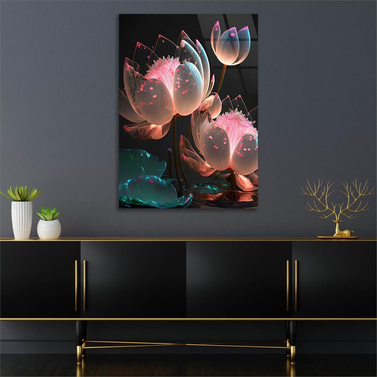 Dikey Sanat Temalı Cam Tablo 447