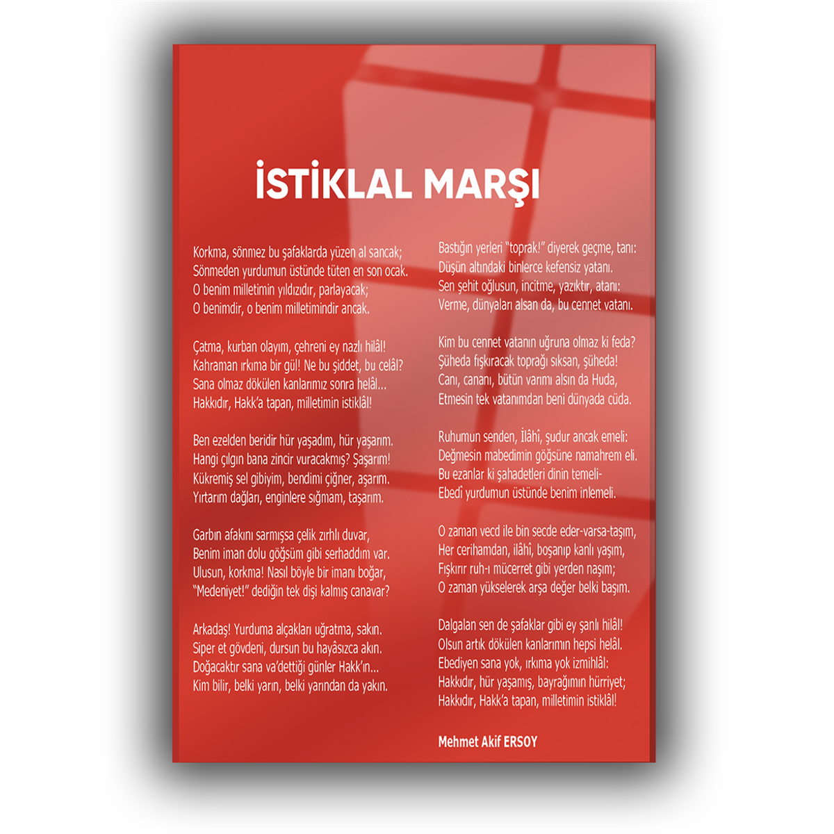 Kırmızı Temalı İstiklal Marşı Cam Tablo