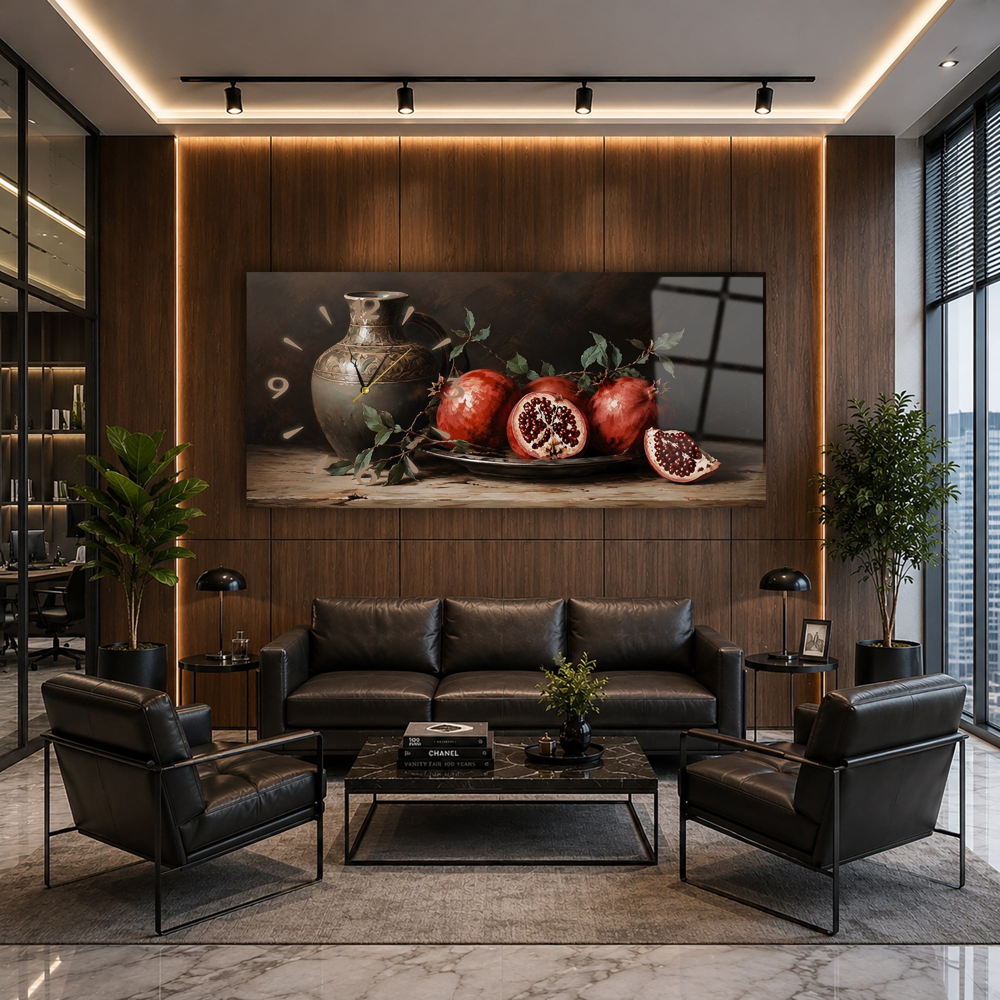 Yatay Saatli Yandan Sanat Temalı Cam Tablo 377