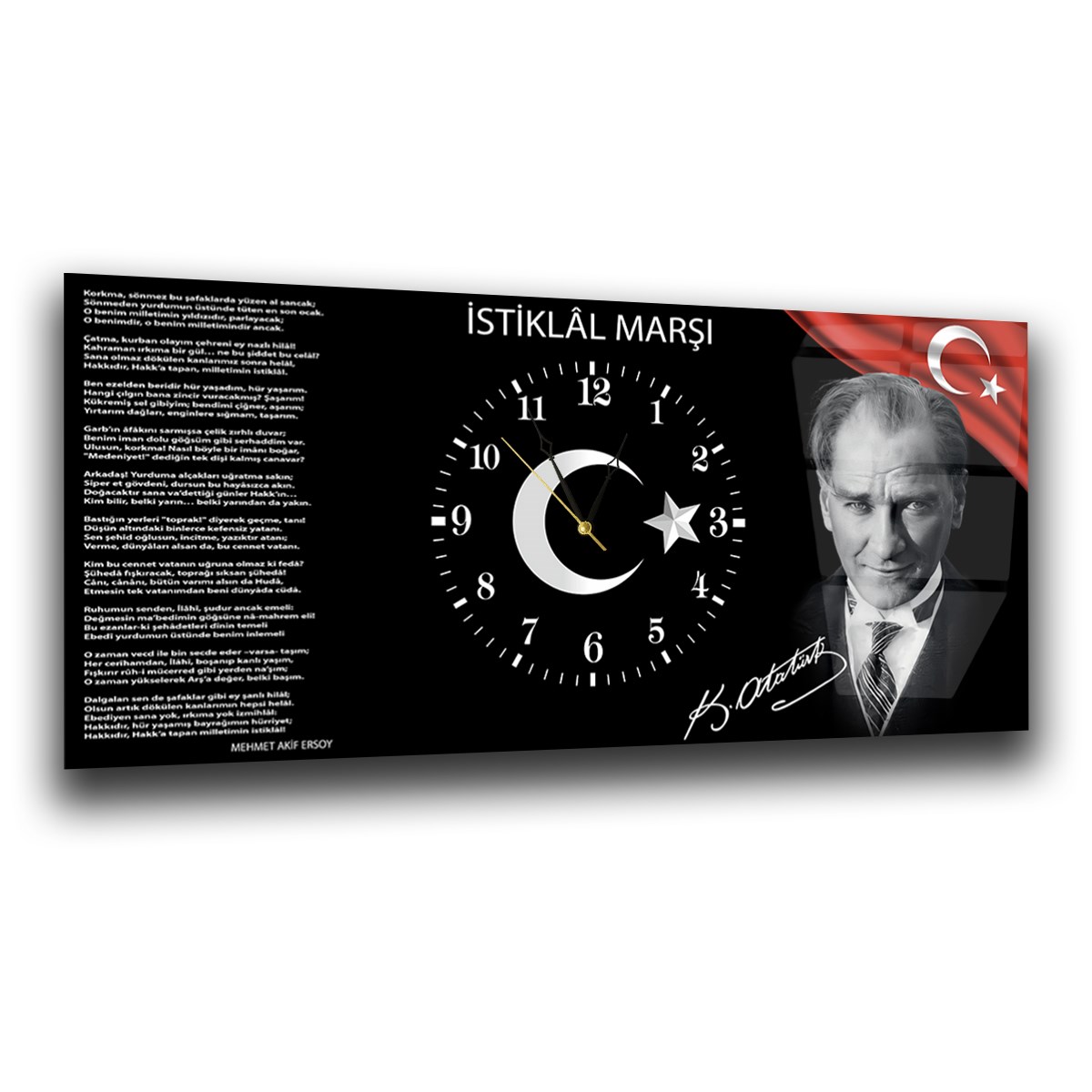 İstiklal Marşı ve Atatürk Saatli Cam Tablo