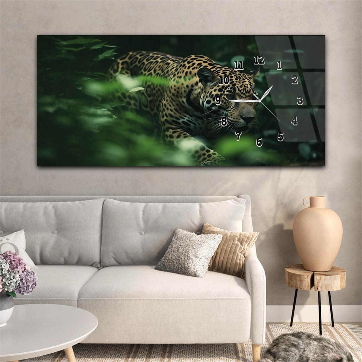 Yatay Saatli Yandan Sanat ve Doğa Temalı Cam Tablo 133