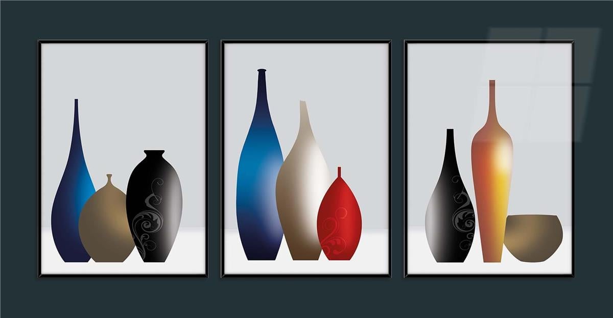Alüminyum Çerçeveli Sanat Temalı 3lü Set MDF Tablo 0047