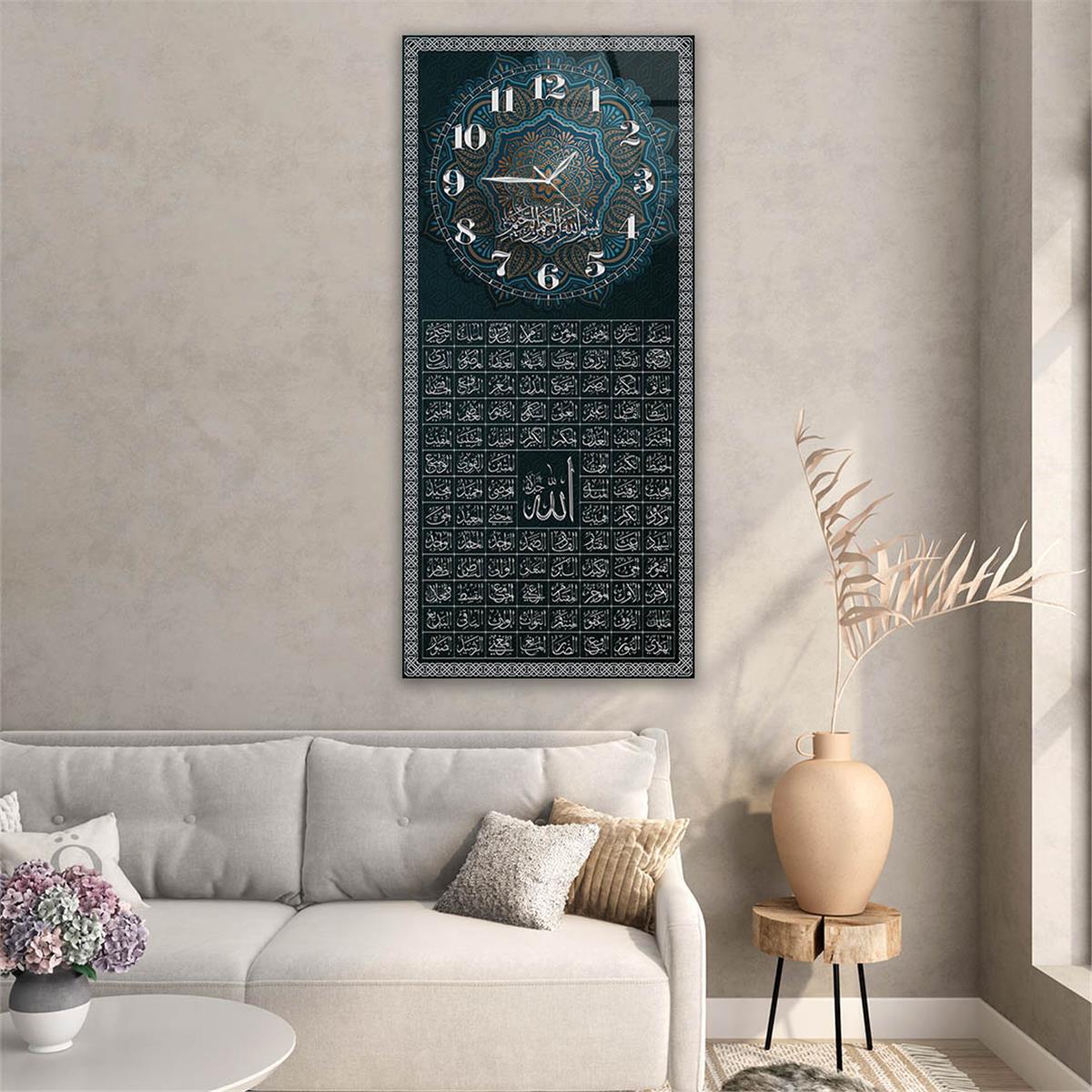 Vertical Religious Themed Glass Wall Art with Clock at the Top  052