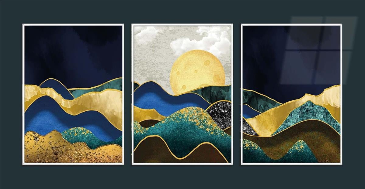 Aluminum Framed 3-Piece MDF Wall Art Set with Art Theme 0061