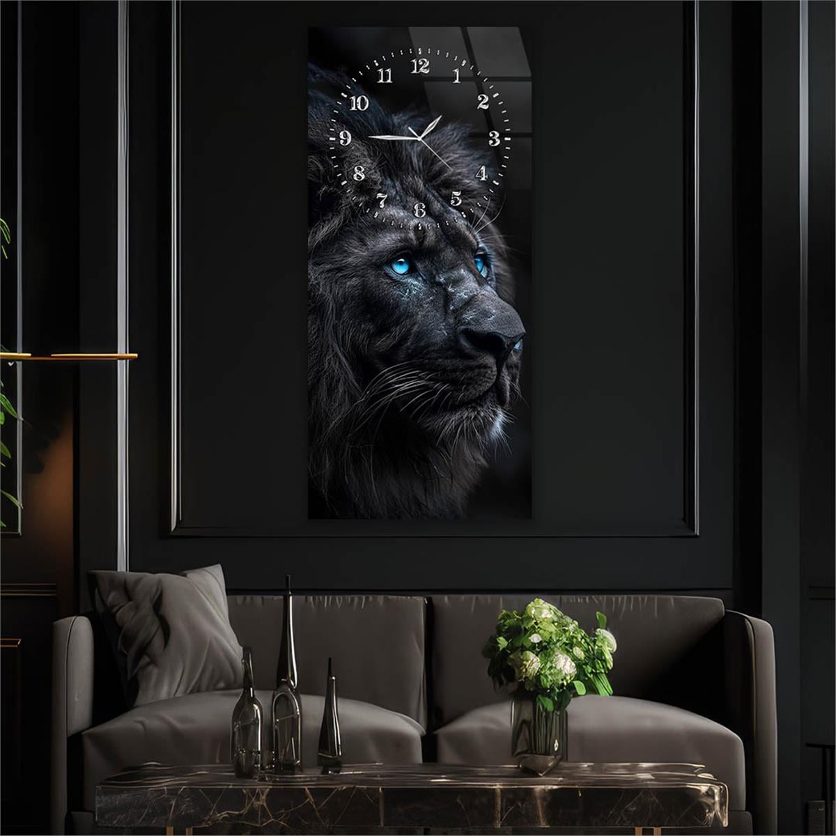 Dikey Üstten Saatli Sanat Temalı Cam Tablo 087