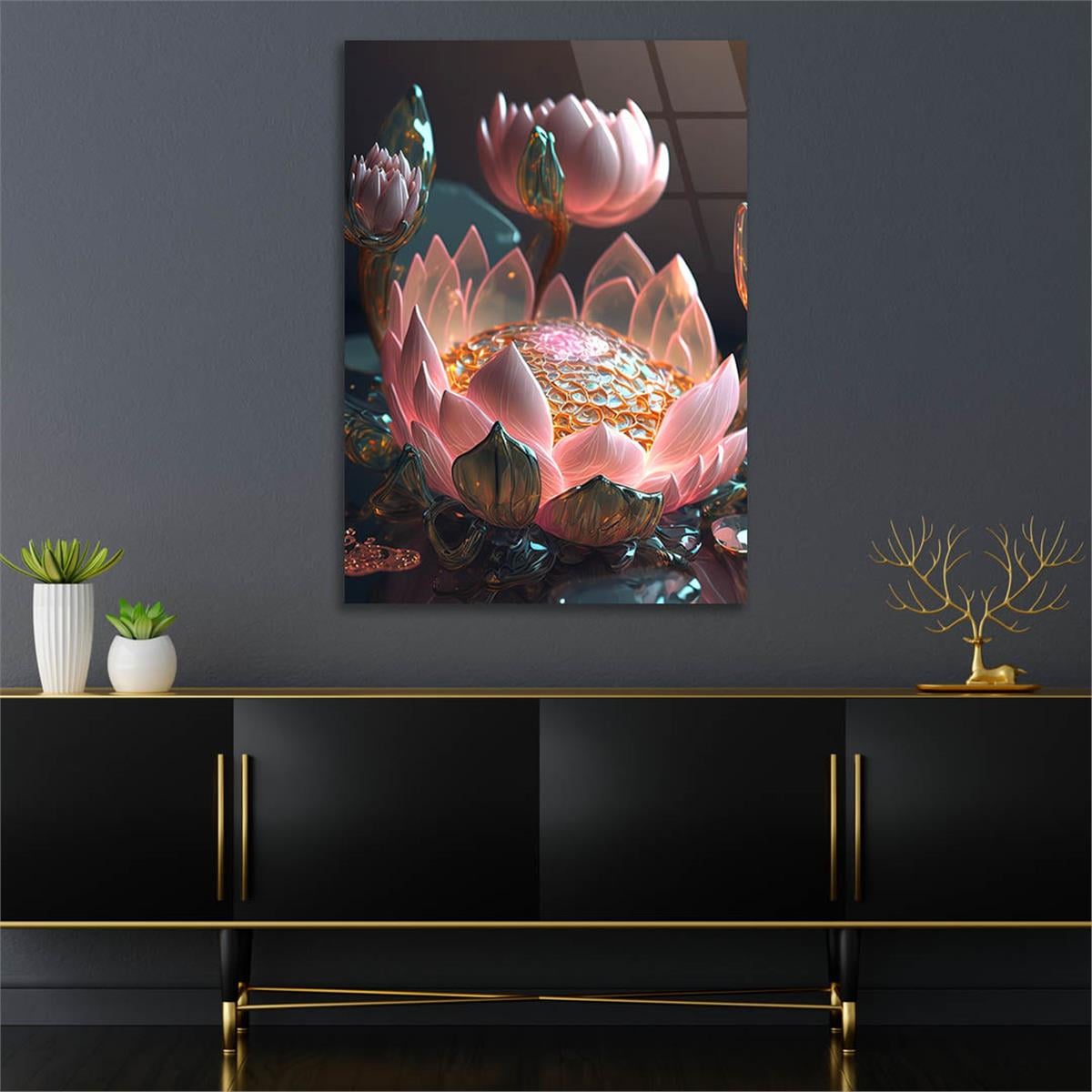 Dikey Sanat Temalı Cam Tablo 450