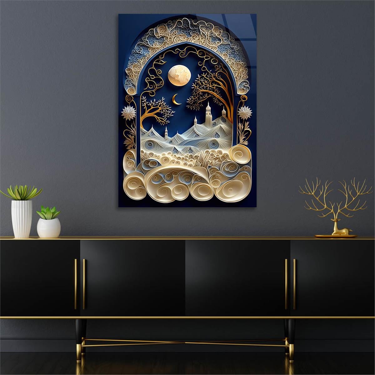 Dikey Sanat Temalı Cam Tablo 542