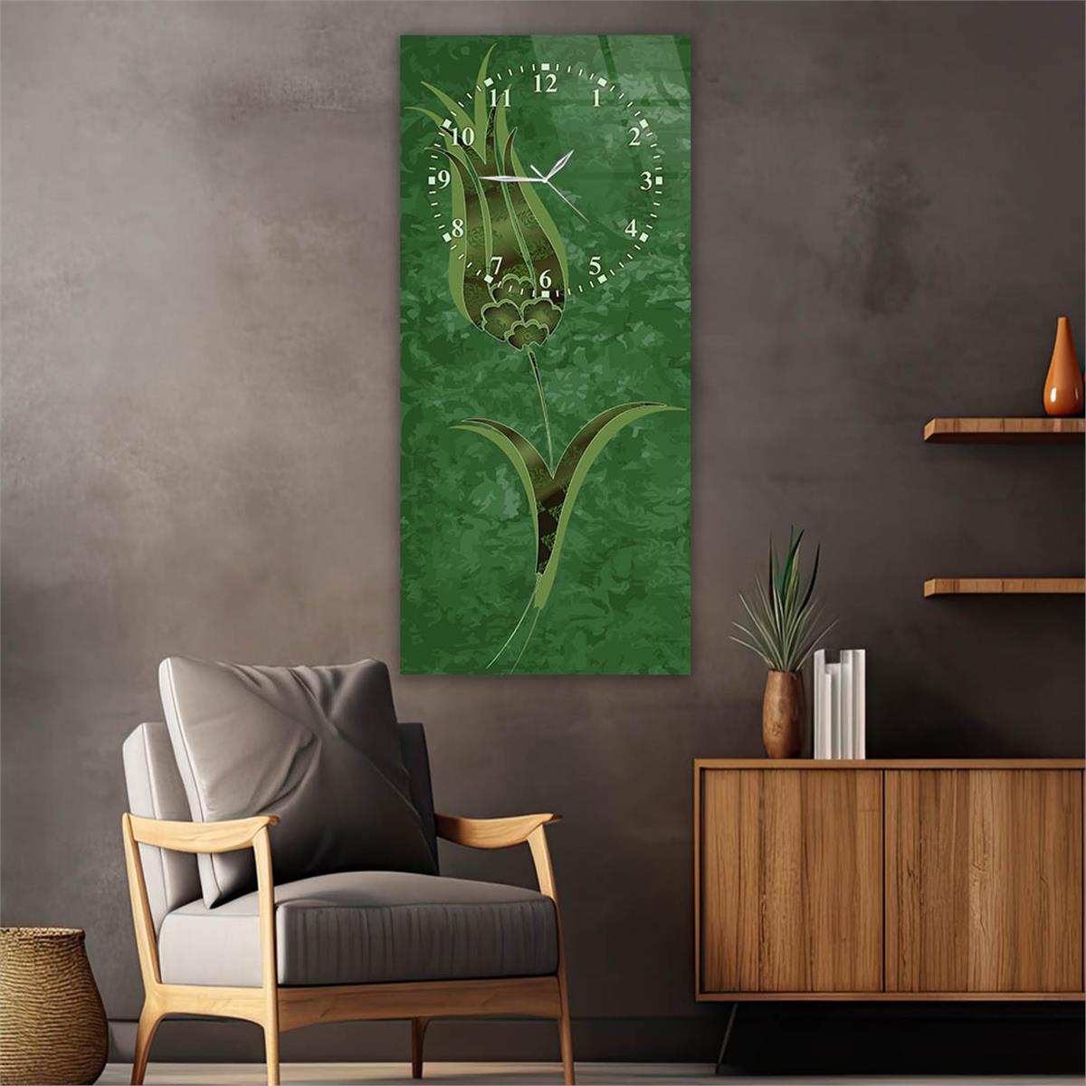 Vertical Art Themed Glass Wall Art with Clock at the Top 049