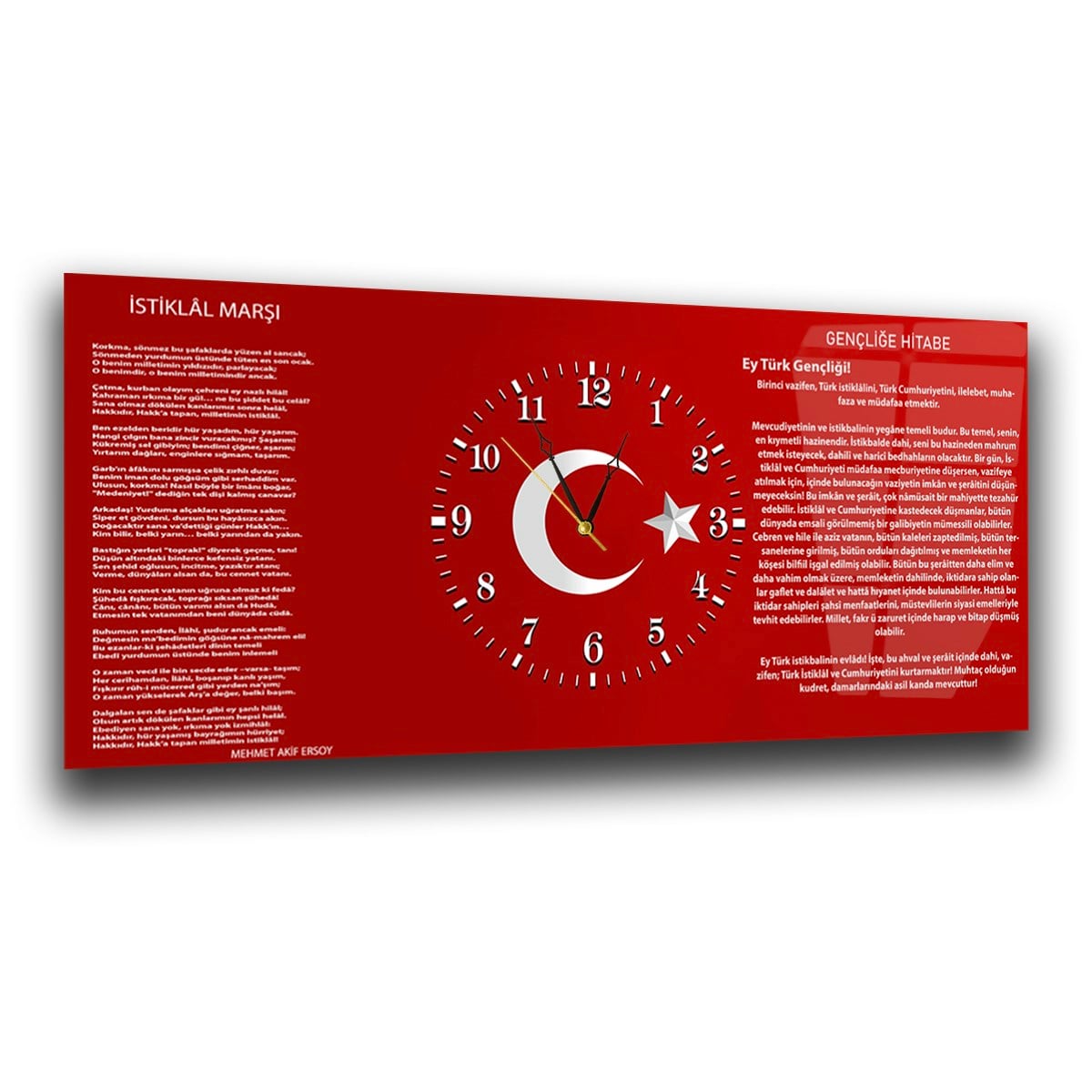Milli Değerler | İstiklal Marşı ve Gençliğe Hitabe Saatli Cam Tablo