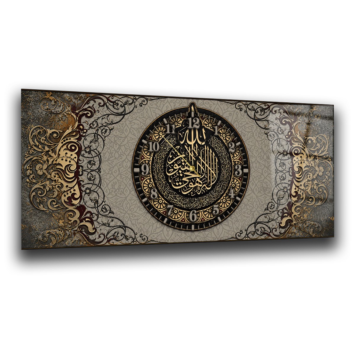 Tableau en verre à thème religieux avec horloge centrale horizontale  110