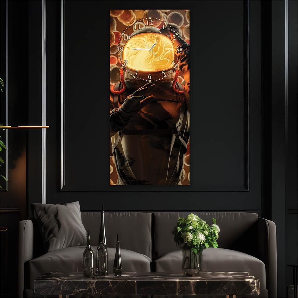 Vertical Art Themed Glass Wall Art with Clock at the Top 064