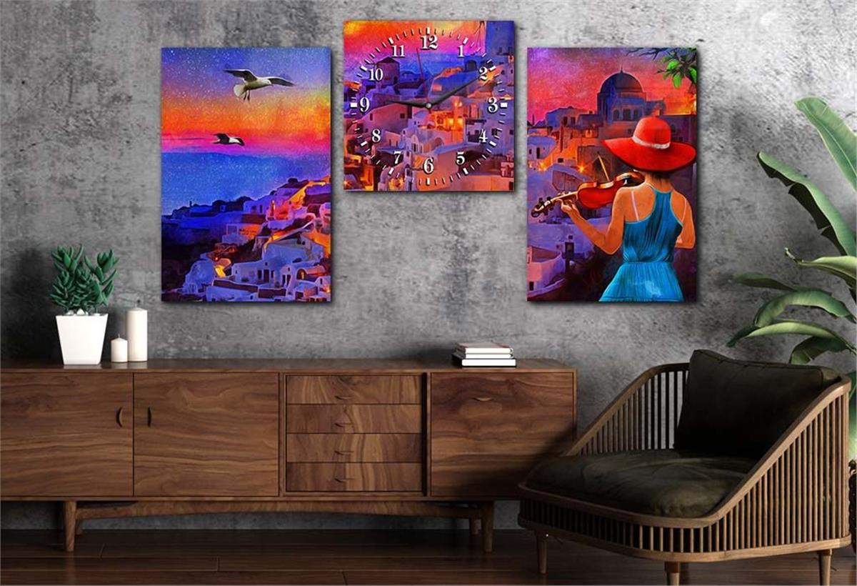 Tempered Glasss Wall Arts Art-Themed Set with Clock