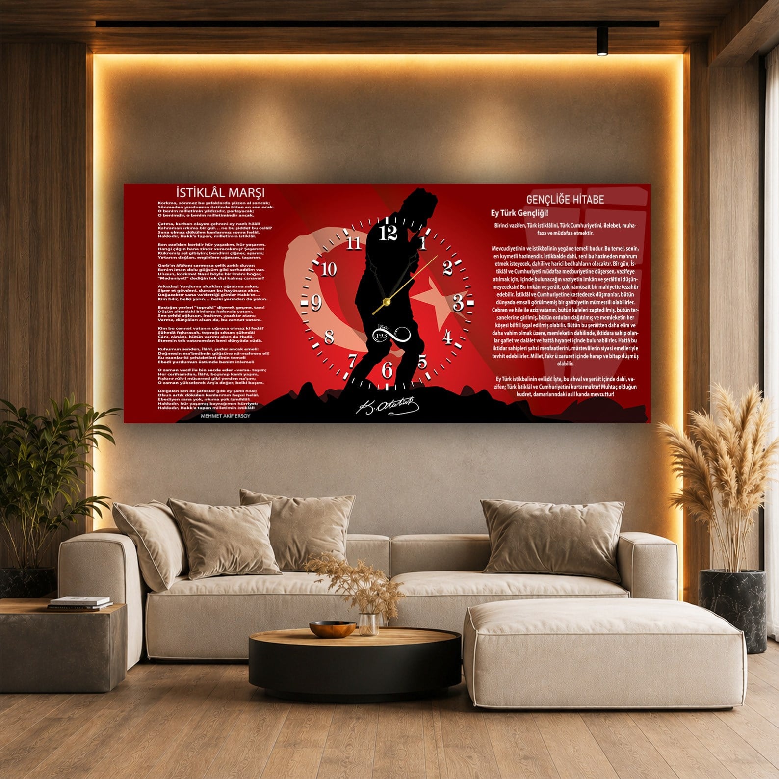 Middle-Clock, Homeland-Themed Horizontal Glass Wall Painting 050