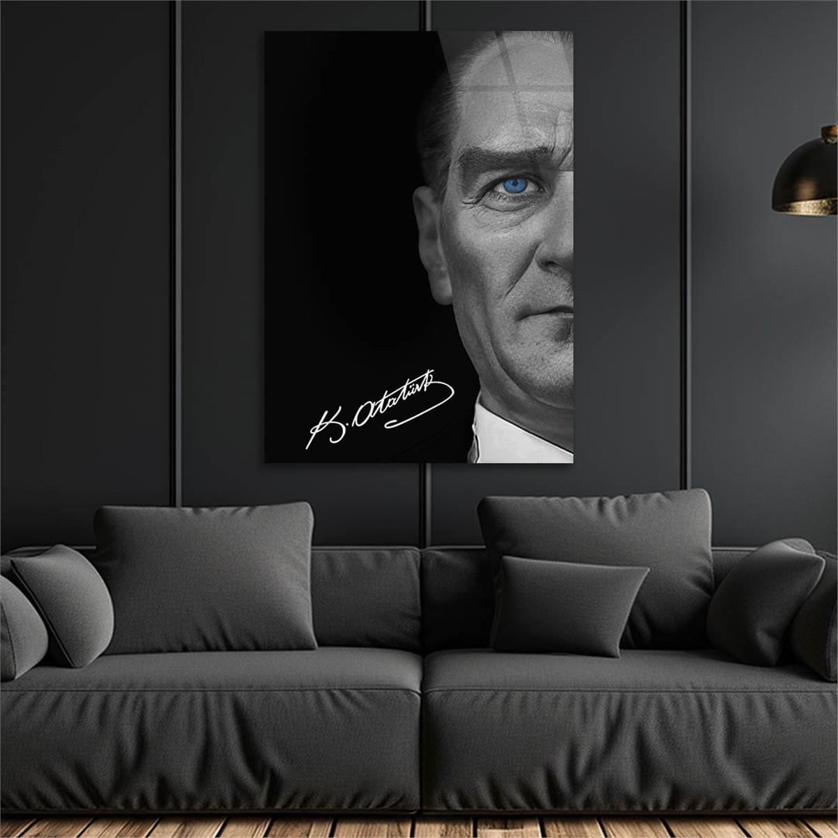 MUSTAFA KEMAL ATATÜRK Mavi Gözleri ve İmzası GÖRSELLİ  CAM TABLO
