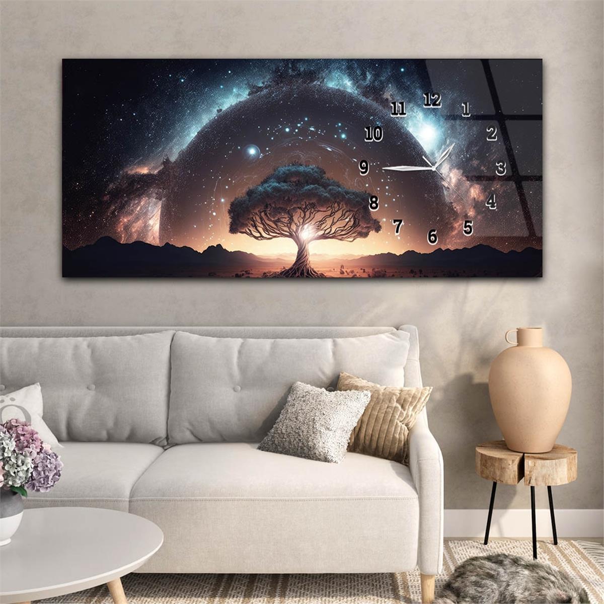 Side-Clock, Art And Nature-Themed Horizontal Glass Wall Painting 213