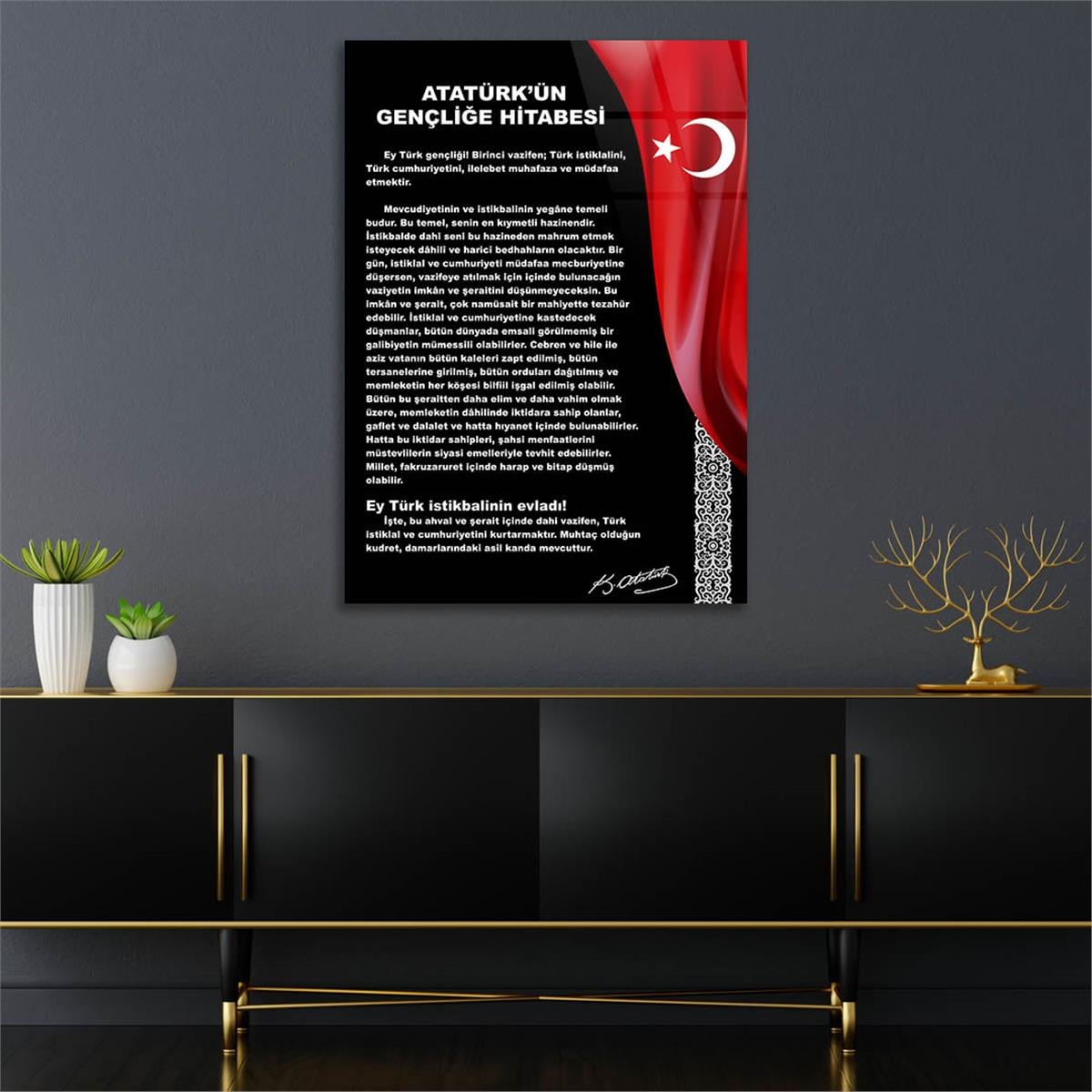 Dikey VatanTemalı Cam Tablo 204