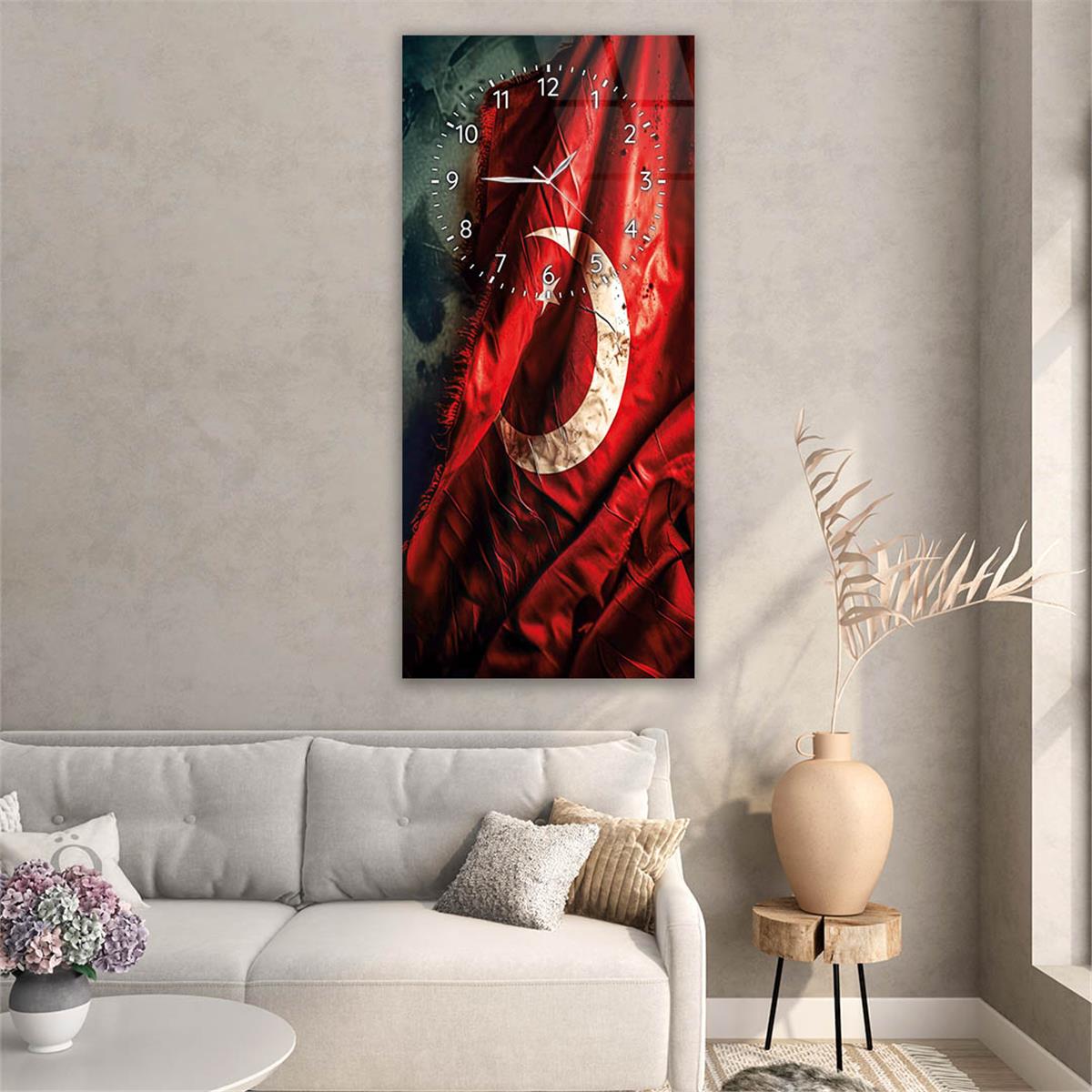 Vertical National Themed Glass Wall Art with Clock at the Top 013