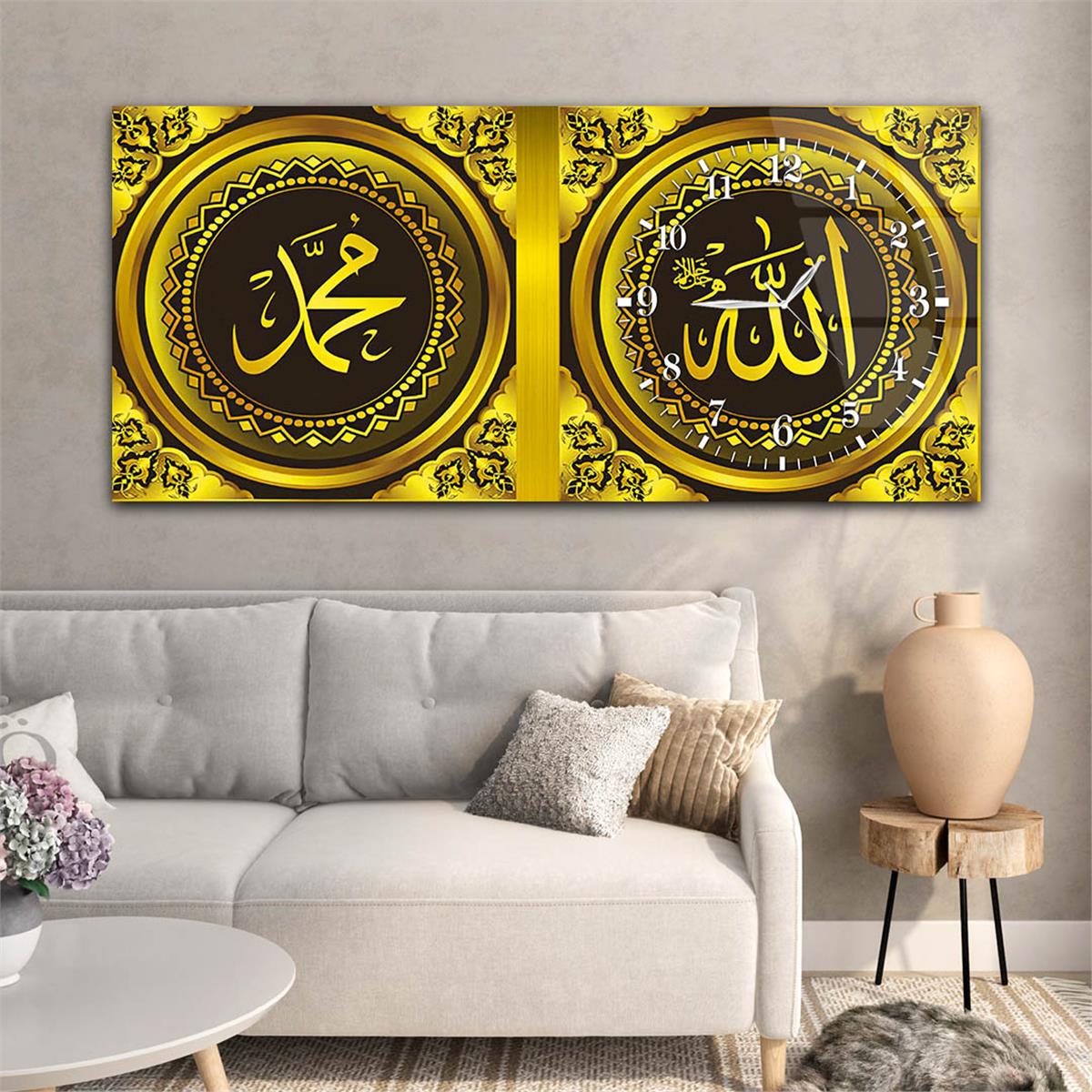 Side-Clock, Religious-Themed Horizontal Glass Wall Painting 040