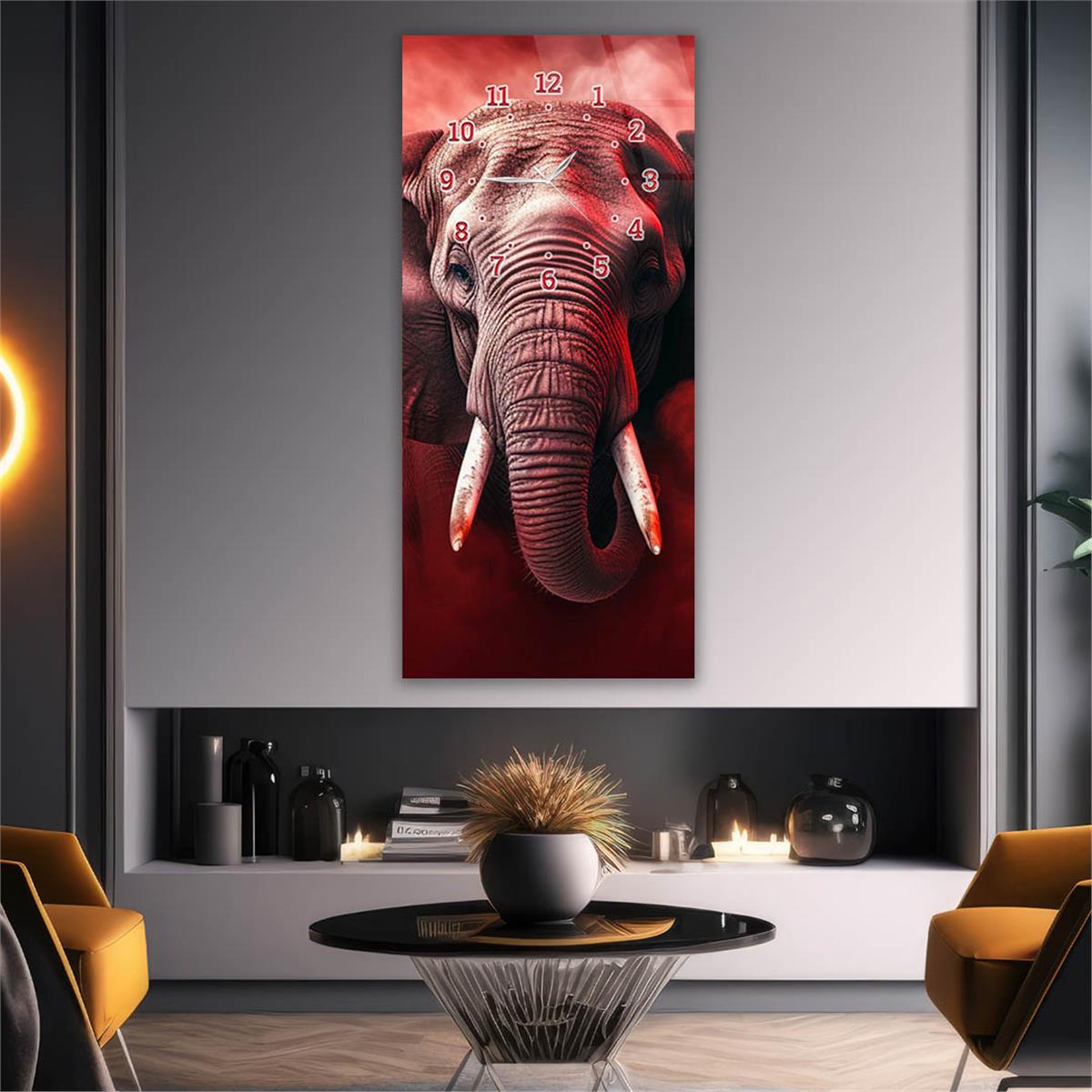Vertical Art Themed Glass Wall Art with Clock at the Top 046