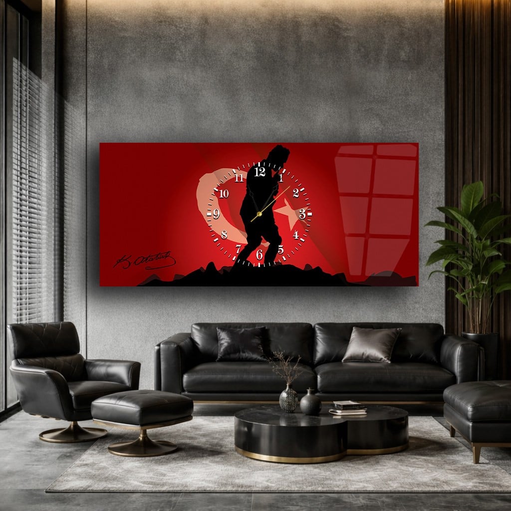 Middle-Clock, Homeland-Themed Horizontal Glass Wall Painting 049