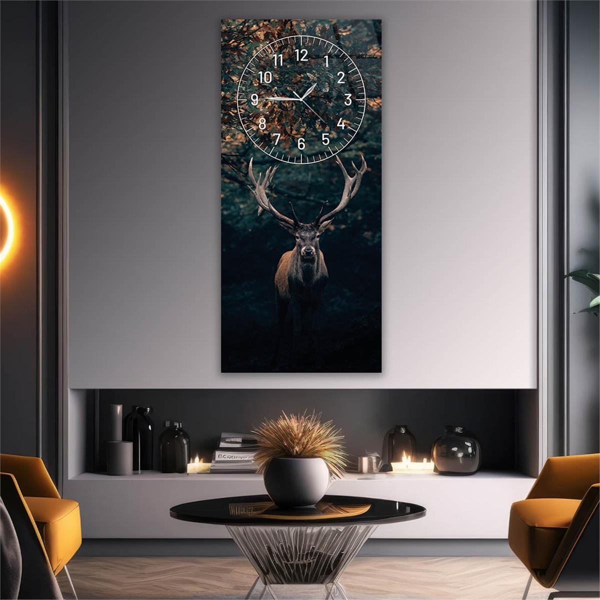 Tableau en verre à thème art et nature vertical avec horloge en haut 010