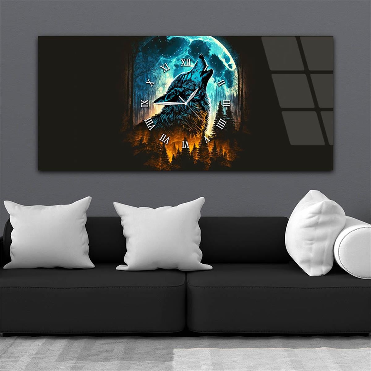 Middle-Clock, Art And Nature-Themed Horizontal Glass Wall Painting 051