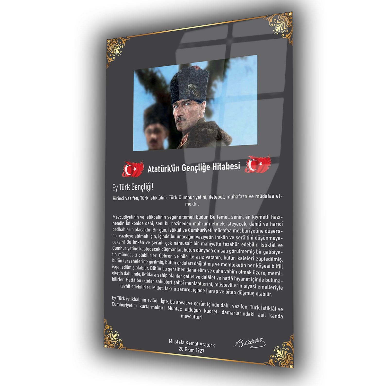 Atatürks adres tot de Turkse jeugd Glasschilderij
