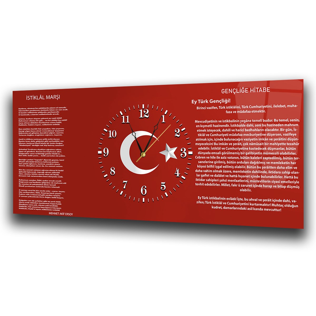 Milli Değerler | İstiklal Marşı ve Gençliğe Hitabe Saatli Cam Tablo