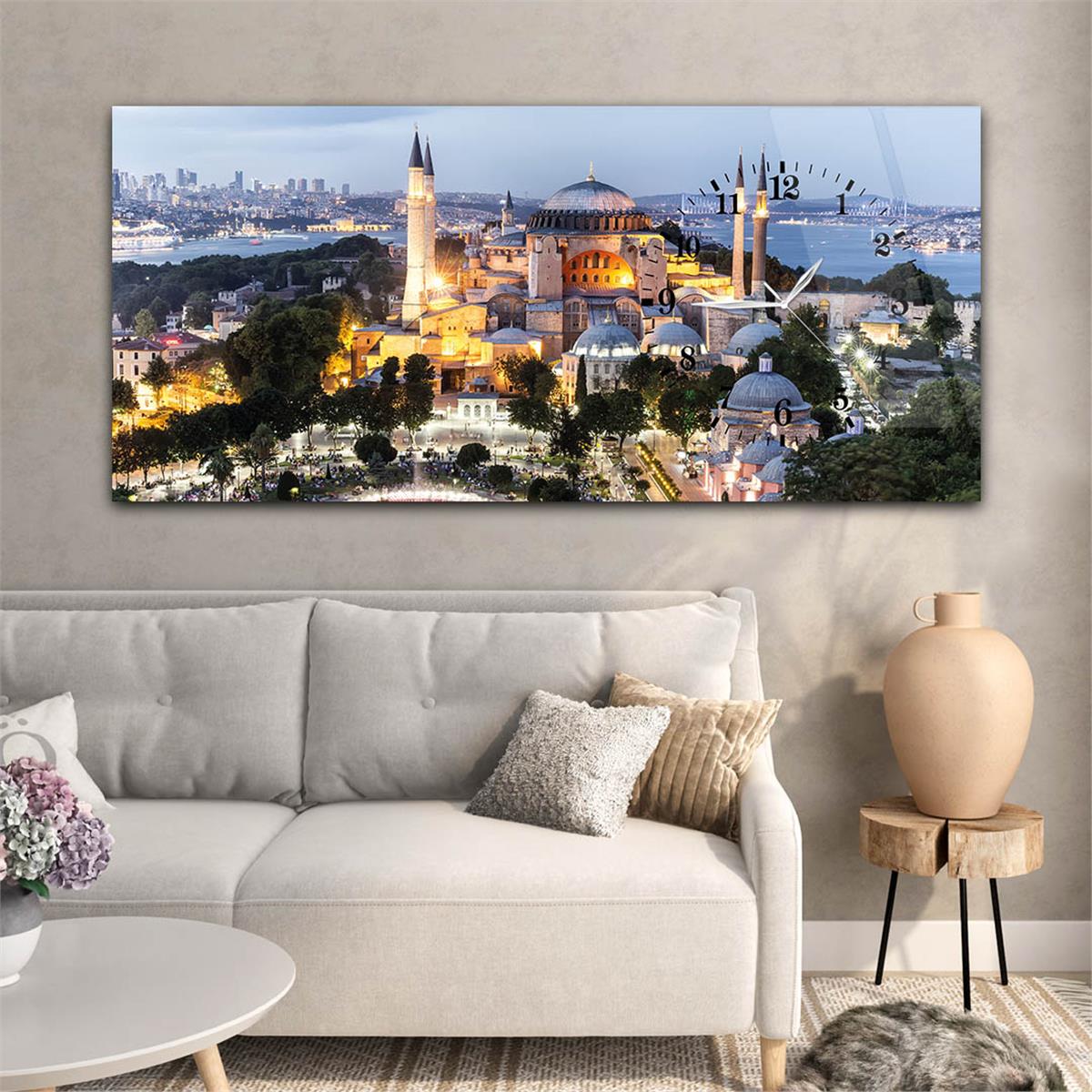 Side-Clock, Religious-Themed Horizontal Glass Wall Painting 035