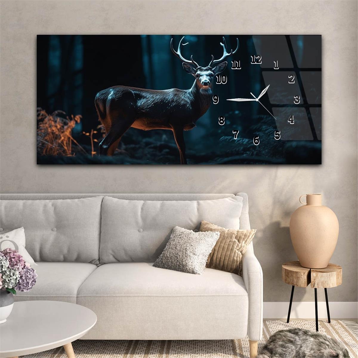Yatay Saatli Yandan Sanat ve Doğa Temalı Cam Tablo 182