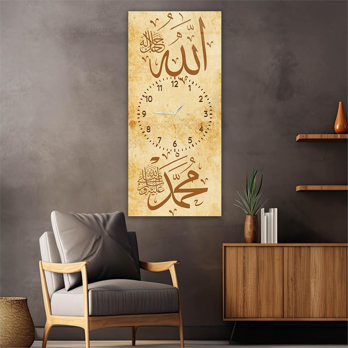 Tableau En Verre à Thème Religieux Vertical Avec Horloge Au Centre 002