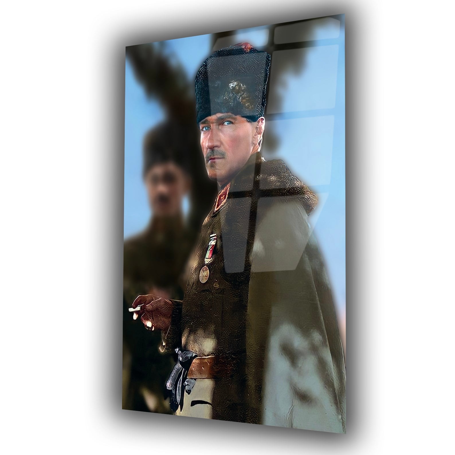 Gazi Mustafa Kemal Atatürk Askeri Portre Cam Tablo