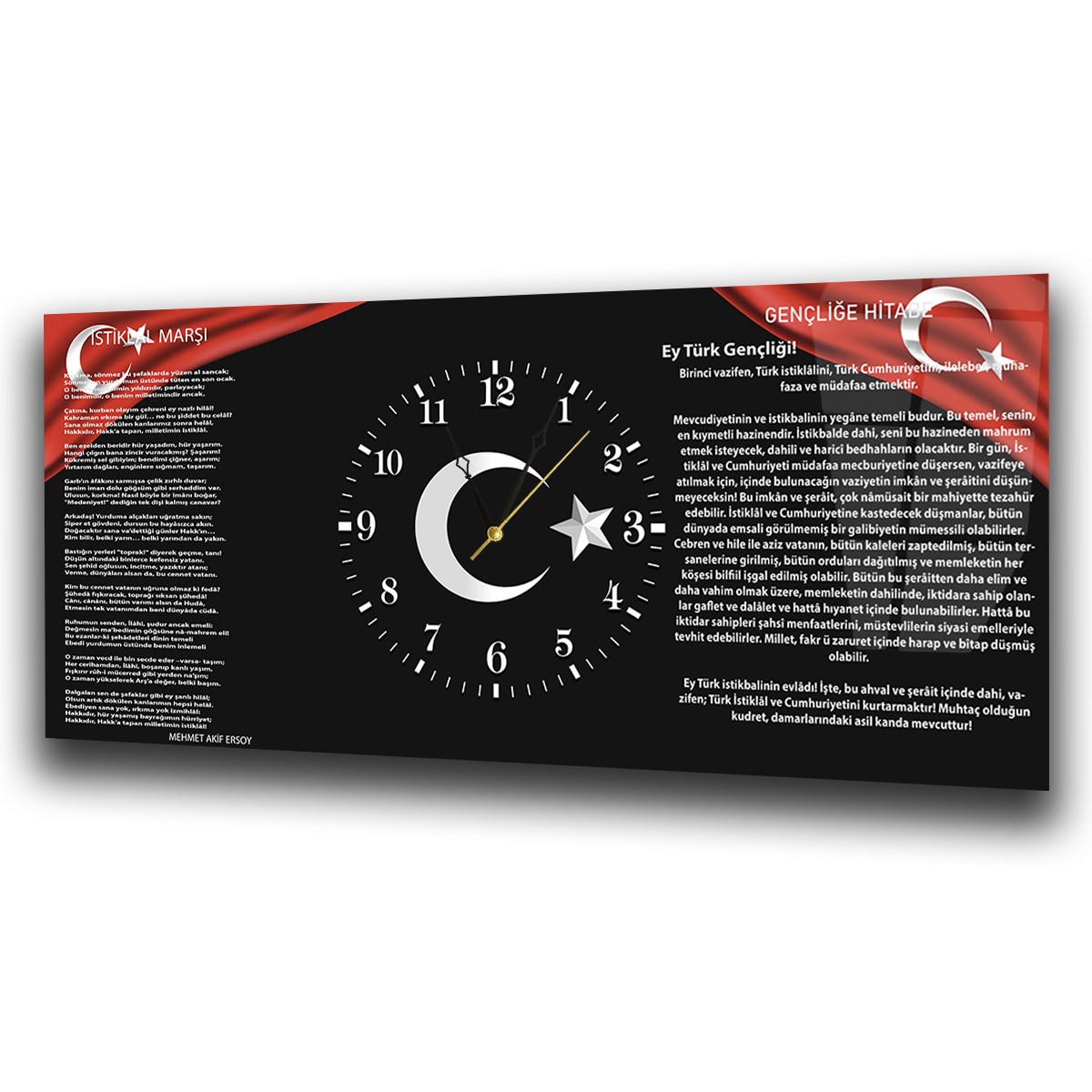 Milli Ruh | İstiklal Marşı ve Gençliğe Hitabe Saatli Cam Tablo