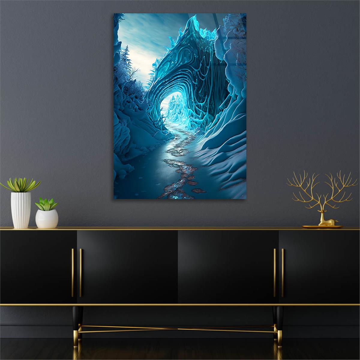 Dikey Sanat Temalı Cam Tablo 468