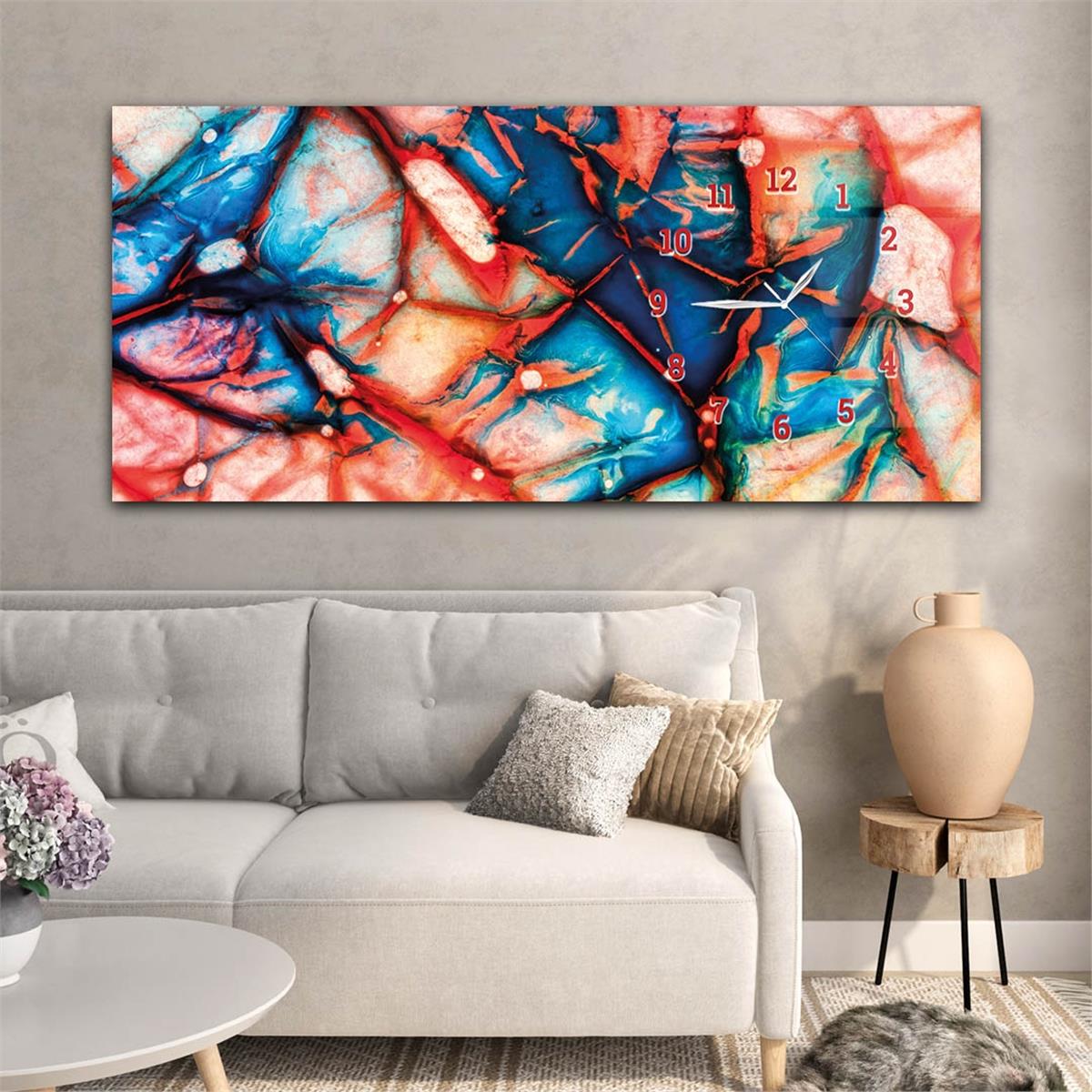 Tableau en verre à thème art et nature avec horloge latérale horizontale 145