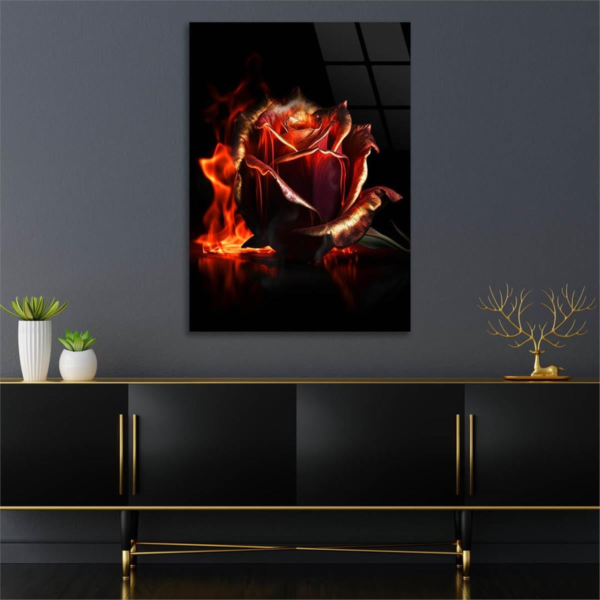 Dikey Sanat Temalı Cam Tablo 473