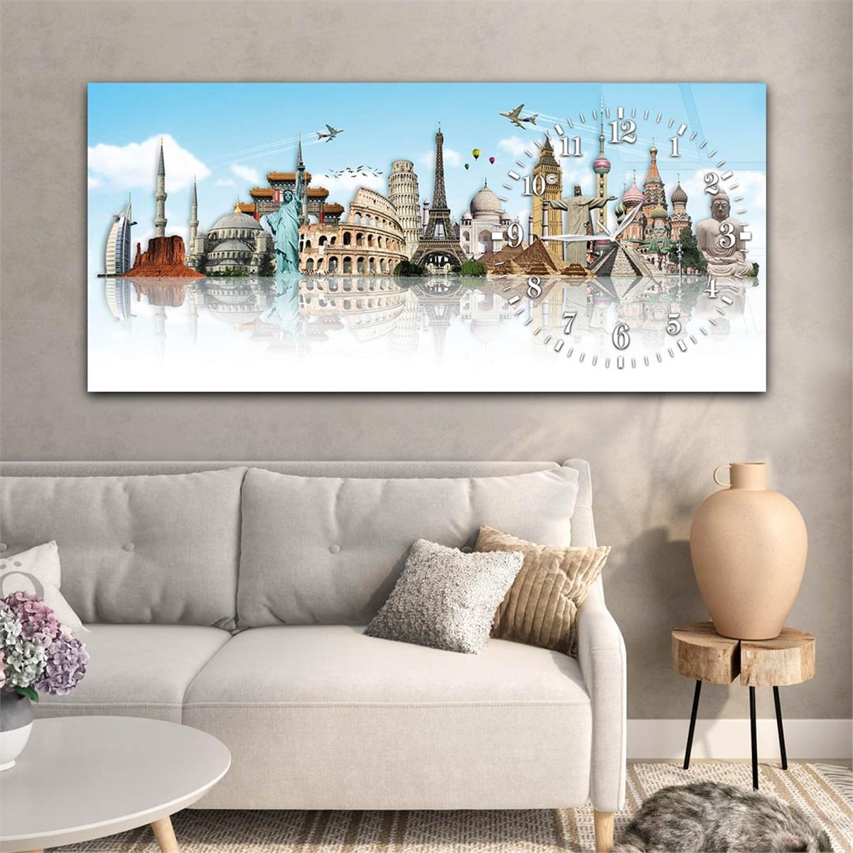 Side-Clock, Art And Nature-Themed Horizontal Glass Wall Painting 107