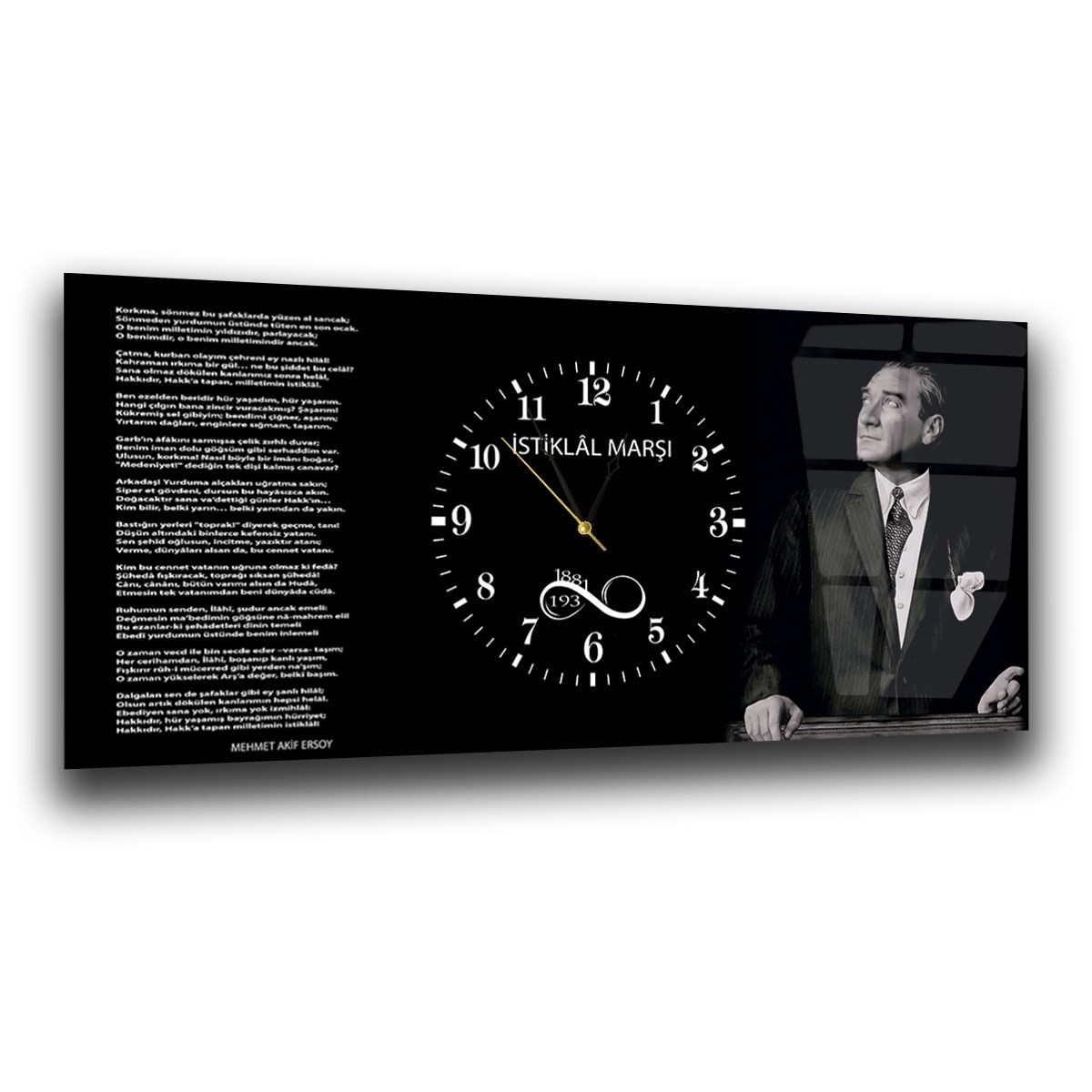 Tableau en verre sur le thème de la nation avec horloge centrale horizontale  045
