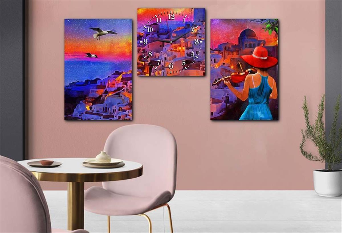 Tempered Glasss Wall Arts Art-Themed Set with Clock