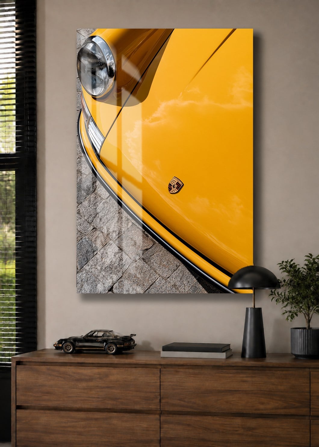 Sarı Klasik Porsche Detay Cam Tablo