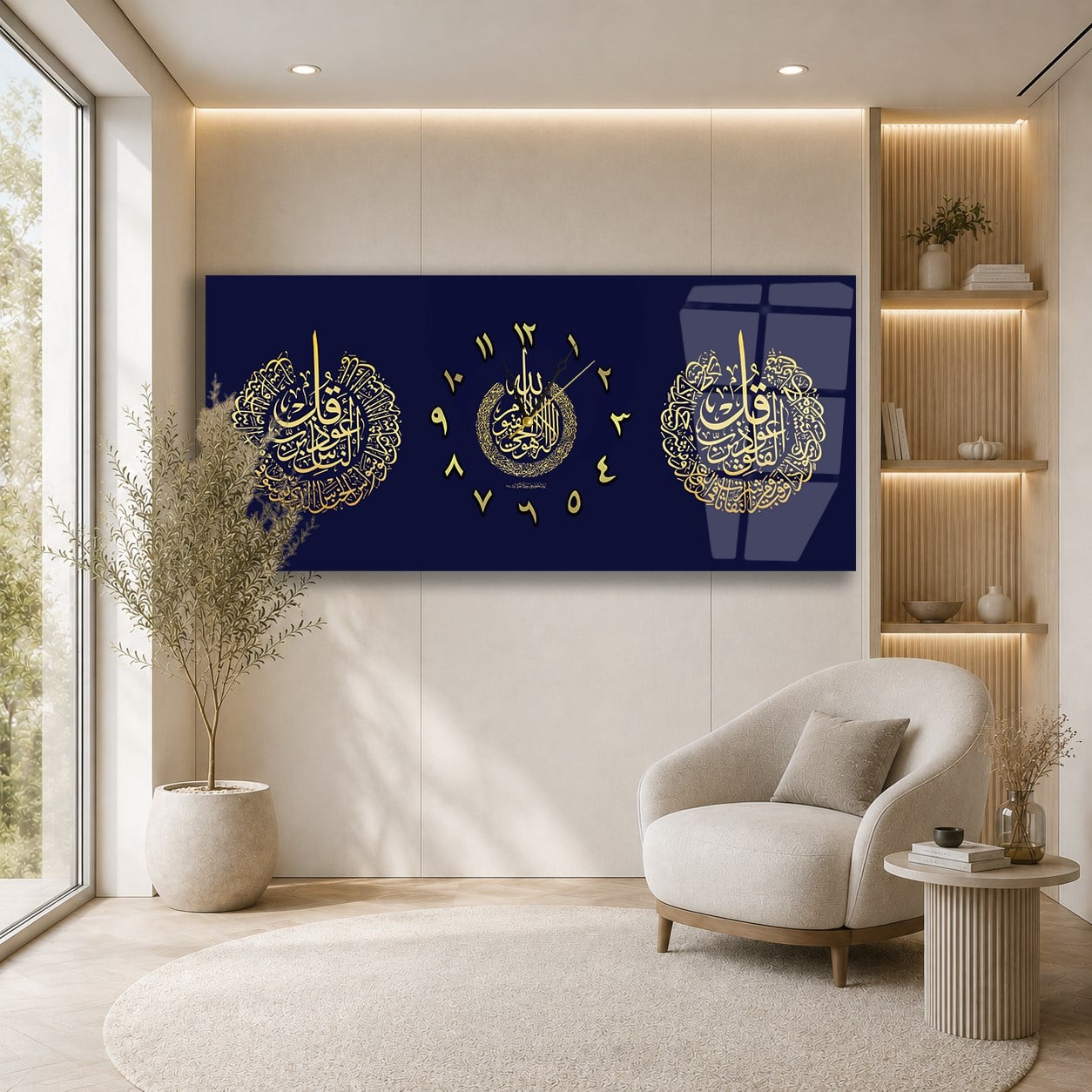Middle-Clock, Religious-Themed Horizontal Glass Wall Painting 105