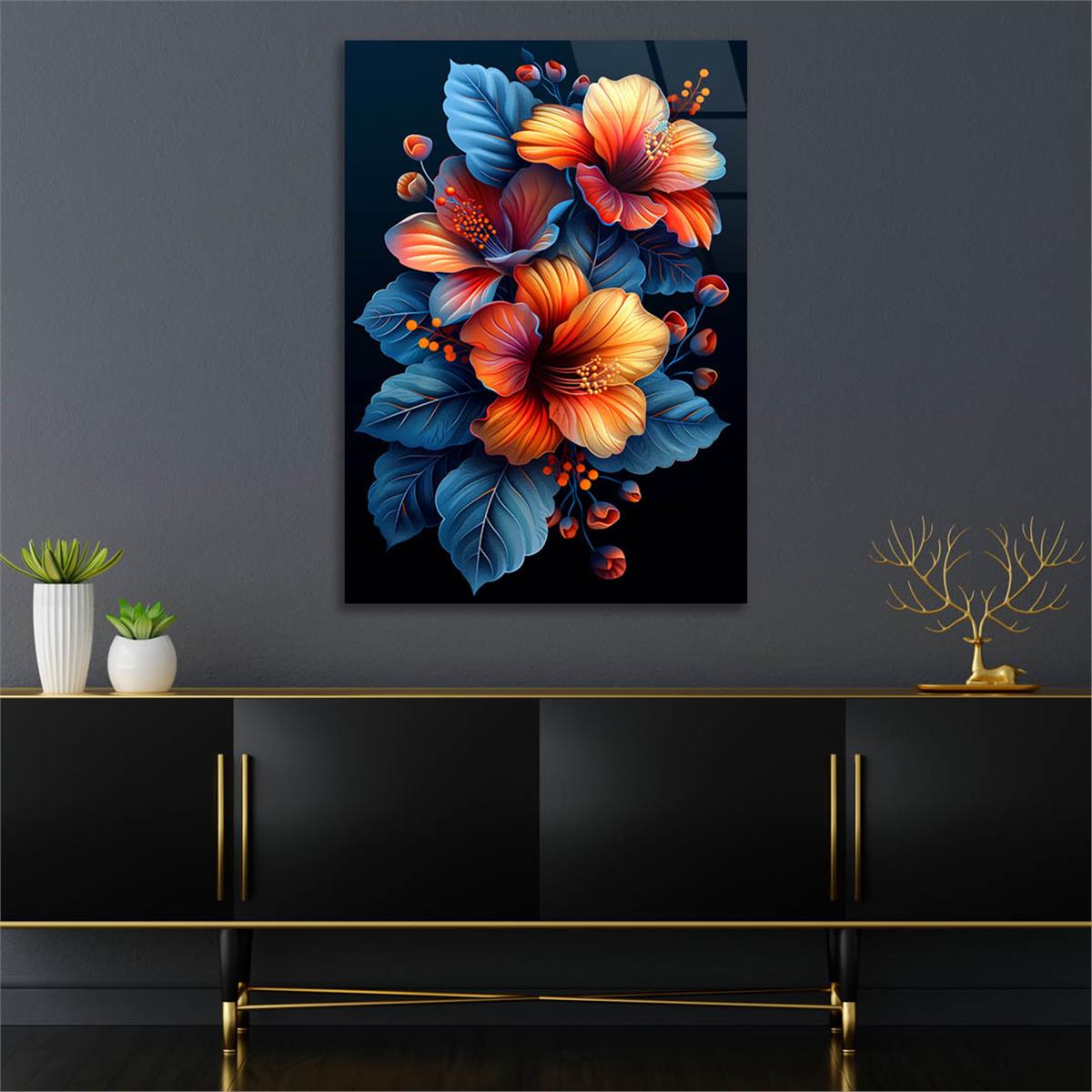 Dikey Sanat Temalı Cam Tablo 453