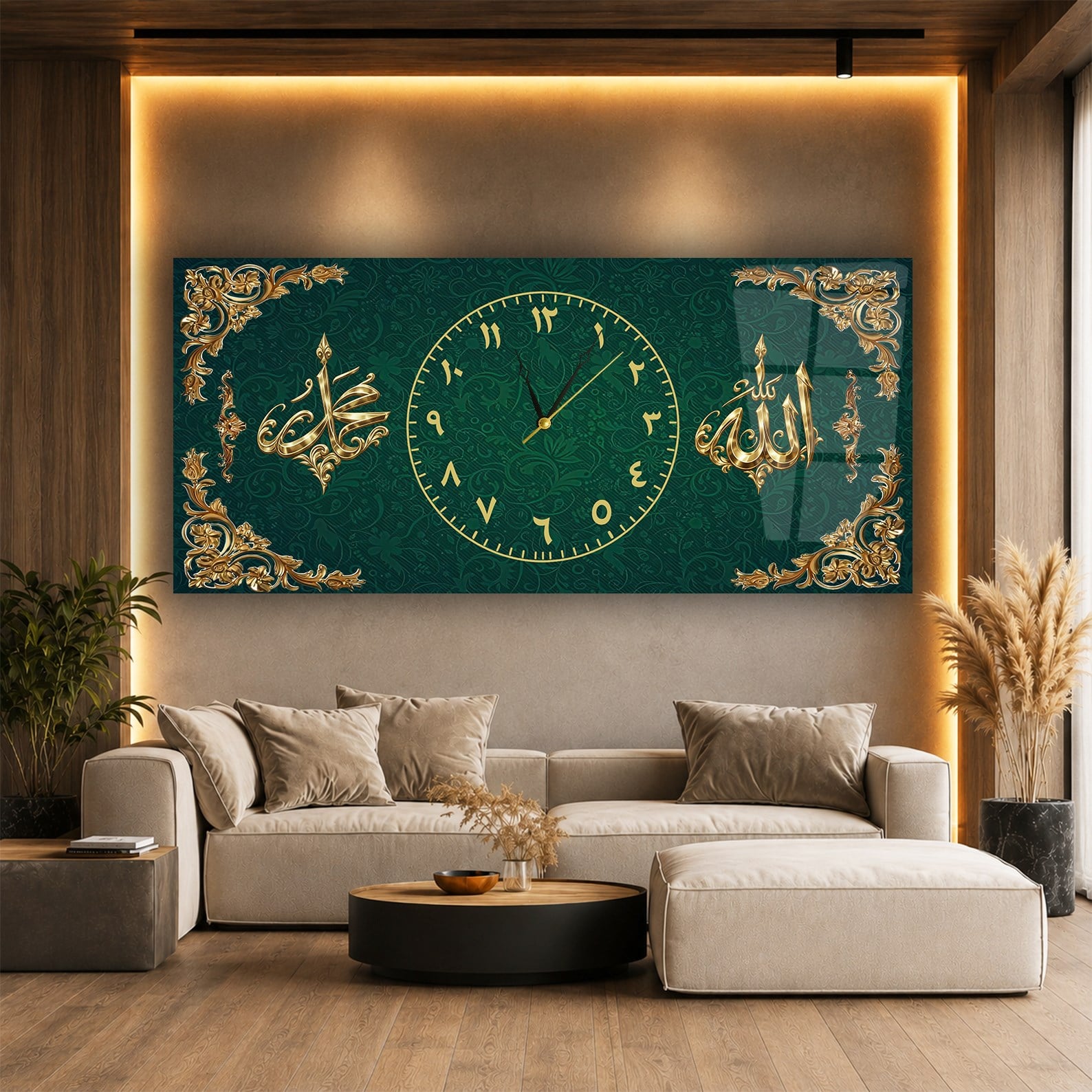 Tableau en verre à thème religieux avec horloge centrale horizontale  113