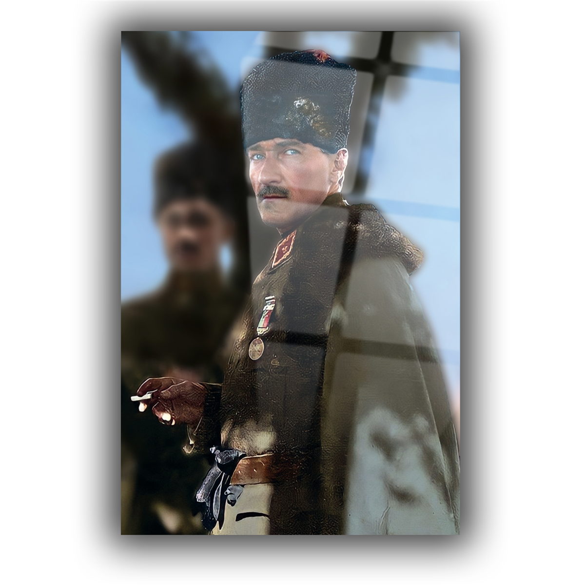 Gazi Mustafa Kemal Atatürk Askeri Portre Cam Tablo